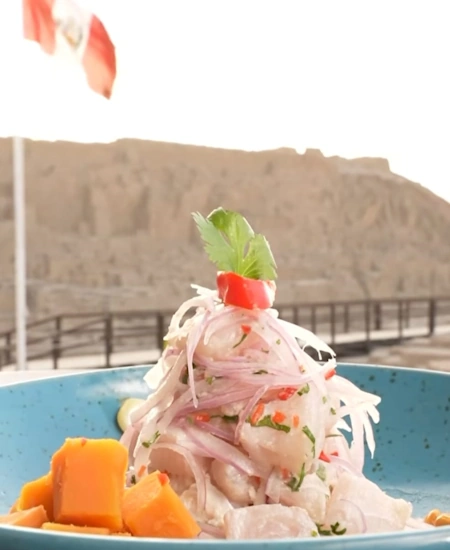 Traditional Peruvian ceviche dish featuring fresh seafood, lime, onions, and cilantro, presented in a classic style | Andean Travel Experience