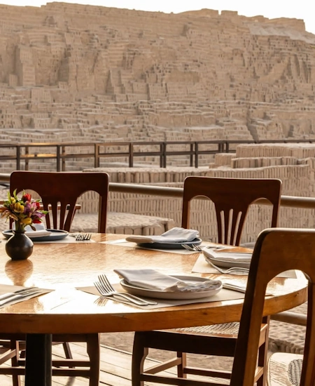 Exterior view of the restaurant at Huaca Pucllana in Lima, showcasing traditional architecture | Andean Travel Experience