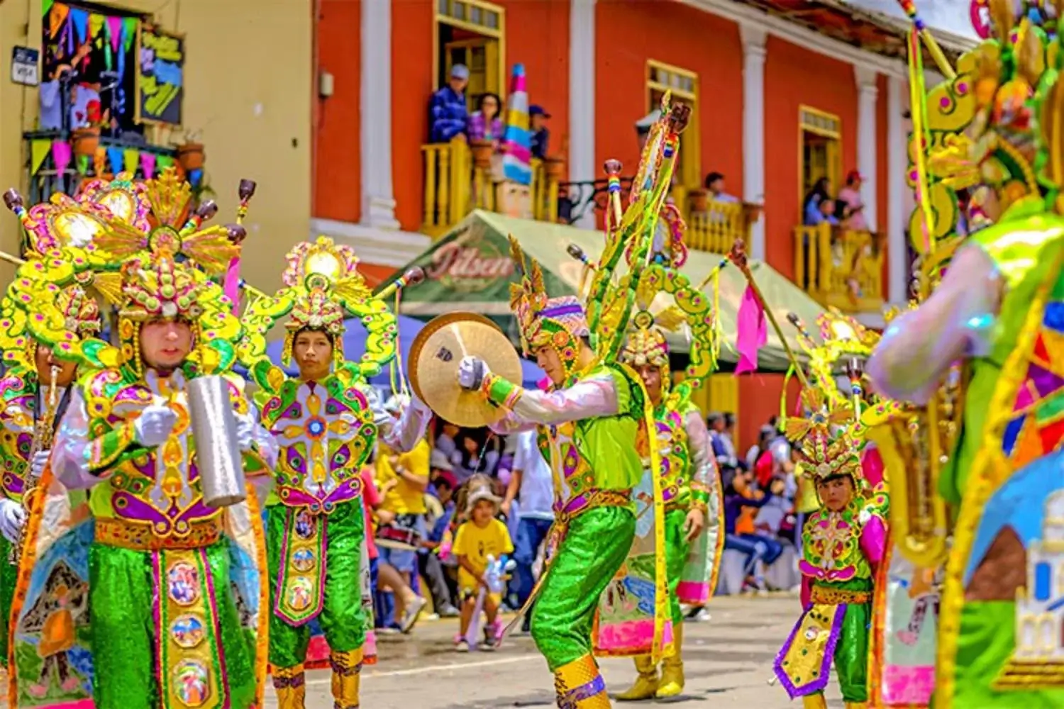 Historic center of Cajamarca decorated for carnival celebrations | Andean Travel Experience Historic center of Cajamarca decorated for carnival celebrations | Andean Travel Experience