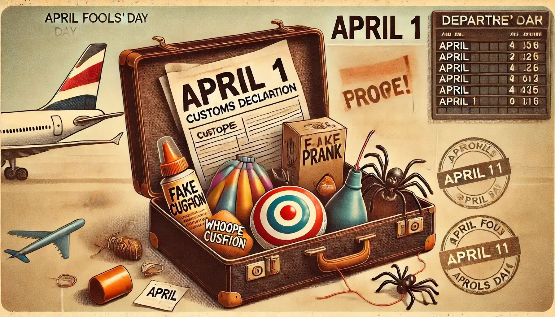 Open suitcase filled with travel essentials and playful items symbolizing harmless travel pranks for travelers. | Andean Travel Experience Open suitcase filled with travel essentials and playful items symbolizing harmless travel pranks for travelers. | Andean Travel Experience