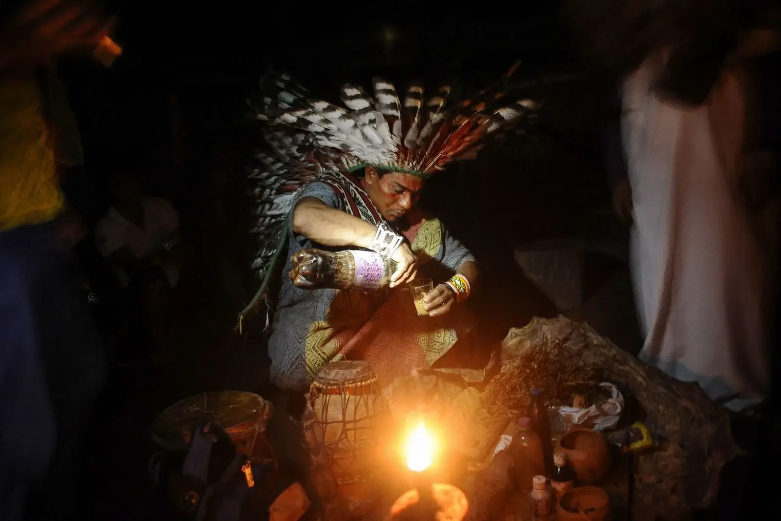 Traditional ayahuasca ritual in the Peruvian Amazon with a shaman performing a spiritual ceremony | Andean Travel Experience
