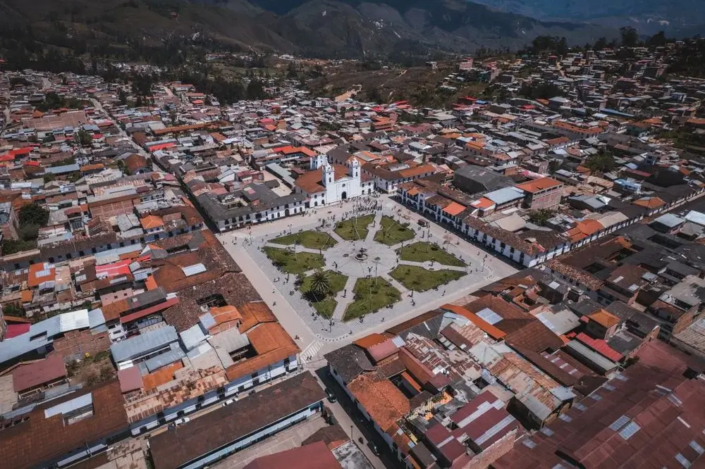 Chachapoyas City in the Mountains hike green landscape center, Peru