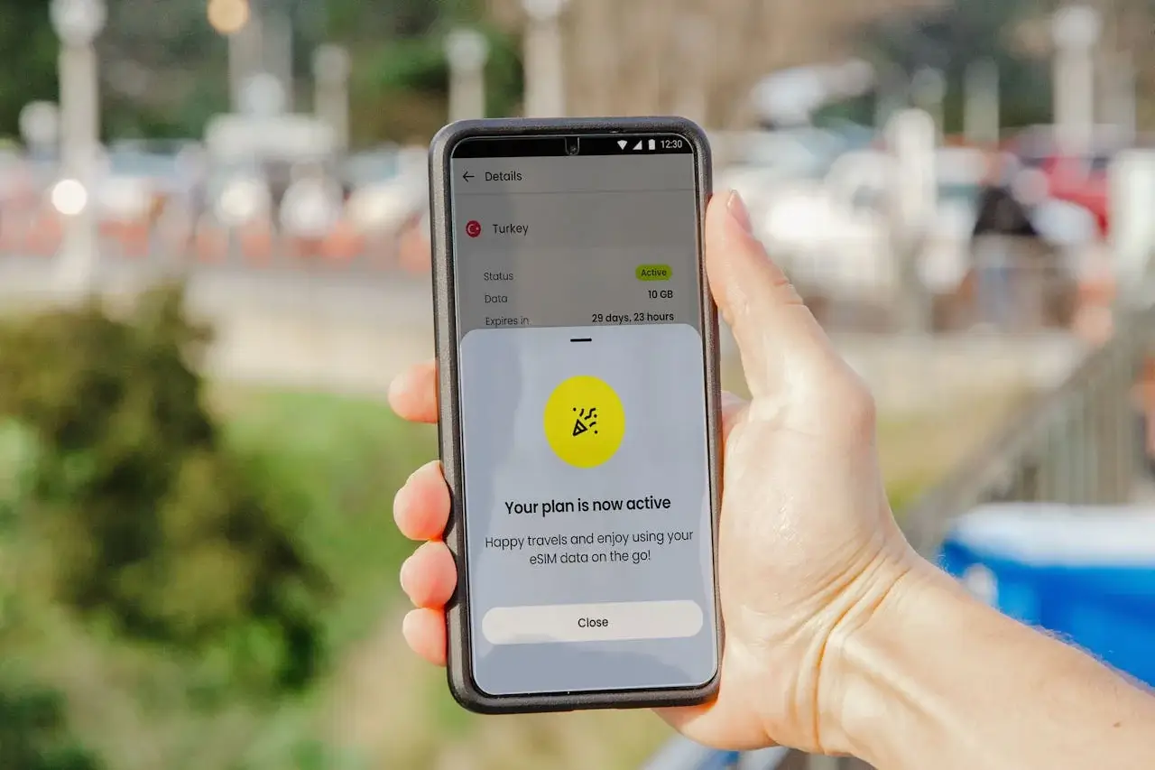 Smartphone screen showing an active eSIM connection in Peru, illustrating seamless mobile data connectivity for travelers | Andean Travel Experience