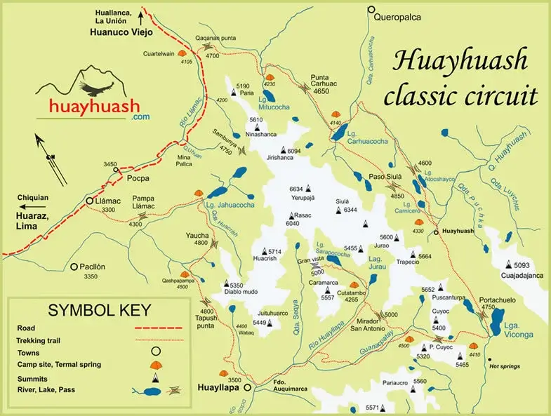 Map of the Cordillera Huayhuash trek | Andean Travel Experience