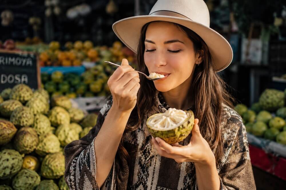 Chirimoya Traveler Eating Fruit in Peru | Andean Travel Experience Chirimoya Traveler Eating Fruit in Peru | Andean Travel Experience