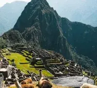 Panoramic view of HUAYNA PICCHU in the Peru, surrounded by Andean landscapes near Machu Picchu