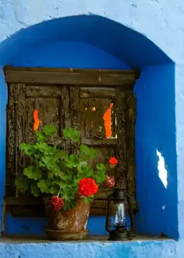 Interior patio of Santa Catalina Monastery surrounded by red and blue walls | Andean Travel Experience Interior patio of Santa Catalina Monastery surrounded by red and blue walls | Andean Travel Experience