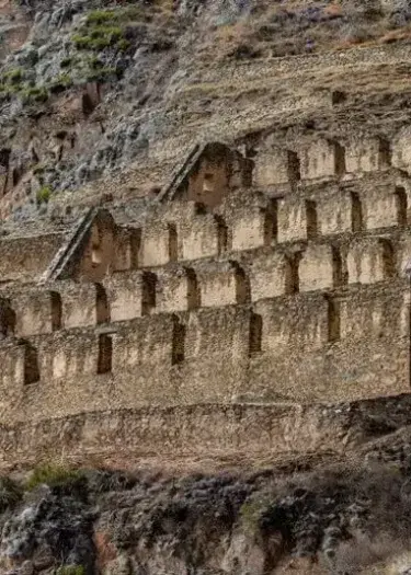 Pinkuylluna Inca storehouses overlooking Ollantaytambo in the Sacred Valley | Andean Travel Experience Pinkuylluna Inca storehouses overlooking Ollantaytambo in the Sacred Valley | Andean Travel Experience
