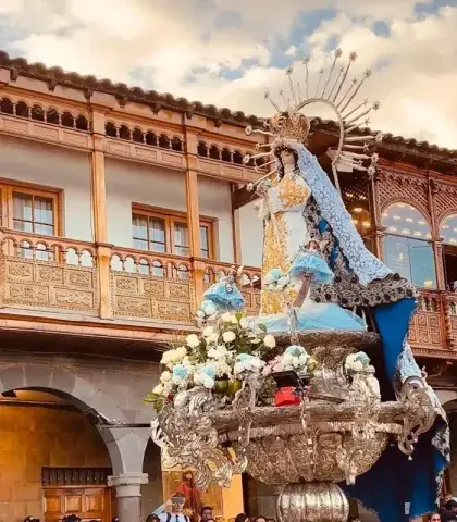 Immaculate Conception Virgin during the Corpus Christi procession in Cusco | Andean Travel Experience