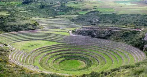 Terraced agricultural site of Moray in Cusco, Peru, showcasing unique circular Inca ruins | Andean Travel Experience