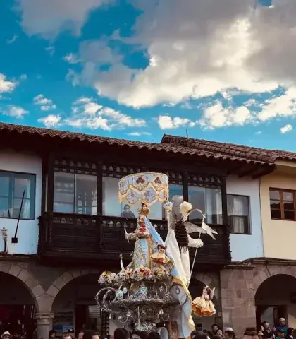 Virgin of Remedies during the Corpus Christi procession in Cusco | Andean Travel Expeience