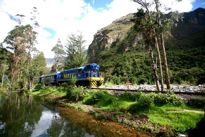 Panoramic view of Train tracks winding through the lush green Sacred Valley on the way to Machu Picchu | Andean Travel Experience